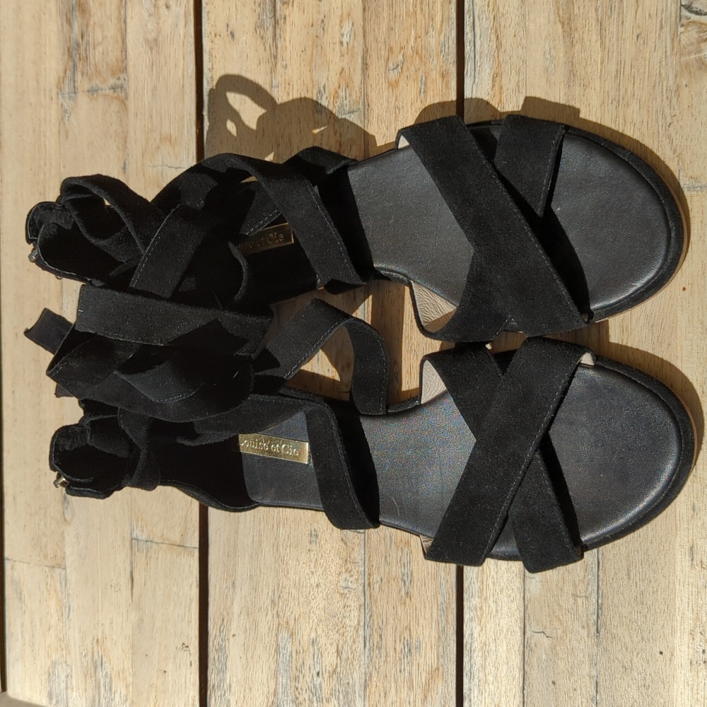 Louise et Cie Lo Clover Black Leather Suede Tie Zipper Sandals Shoes Size 8 - Picture 3 of 9